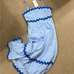 Blue Maxi Sundress Dress with Wavy Ric Rac Trim